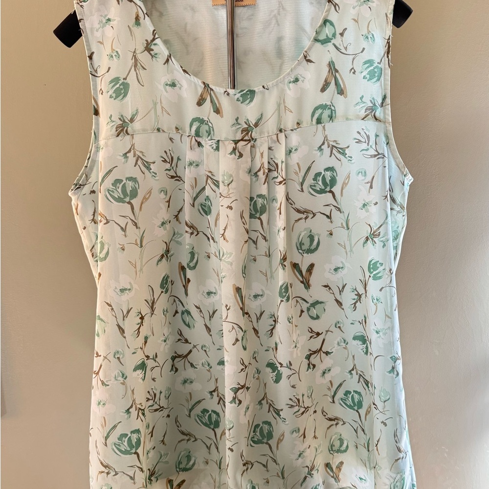 Floral Print Sleeveless Blouse - Mint Green and White